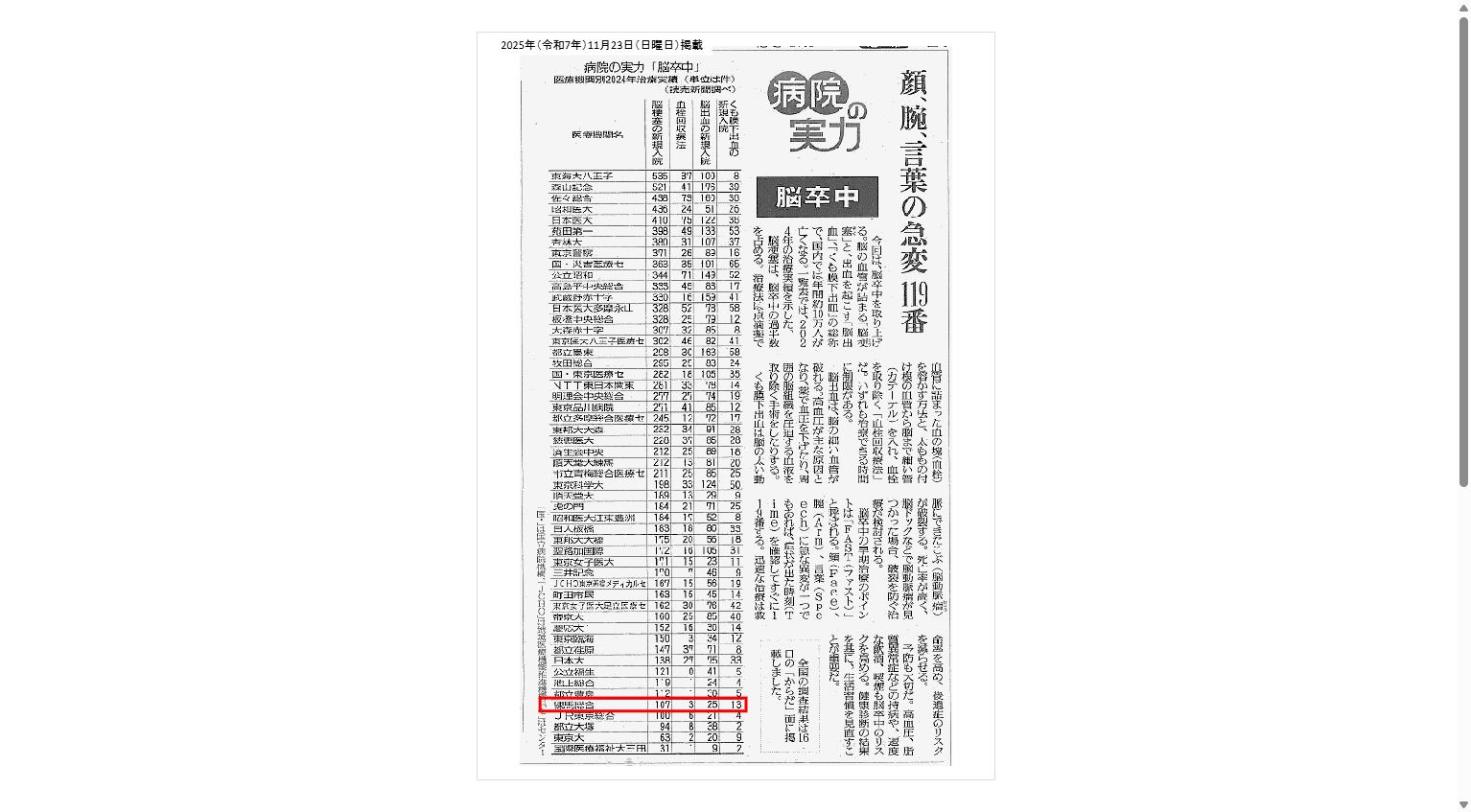 読売新聞「病院の実力（脳卒中）」掲載記事（PDF）